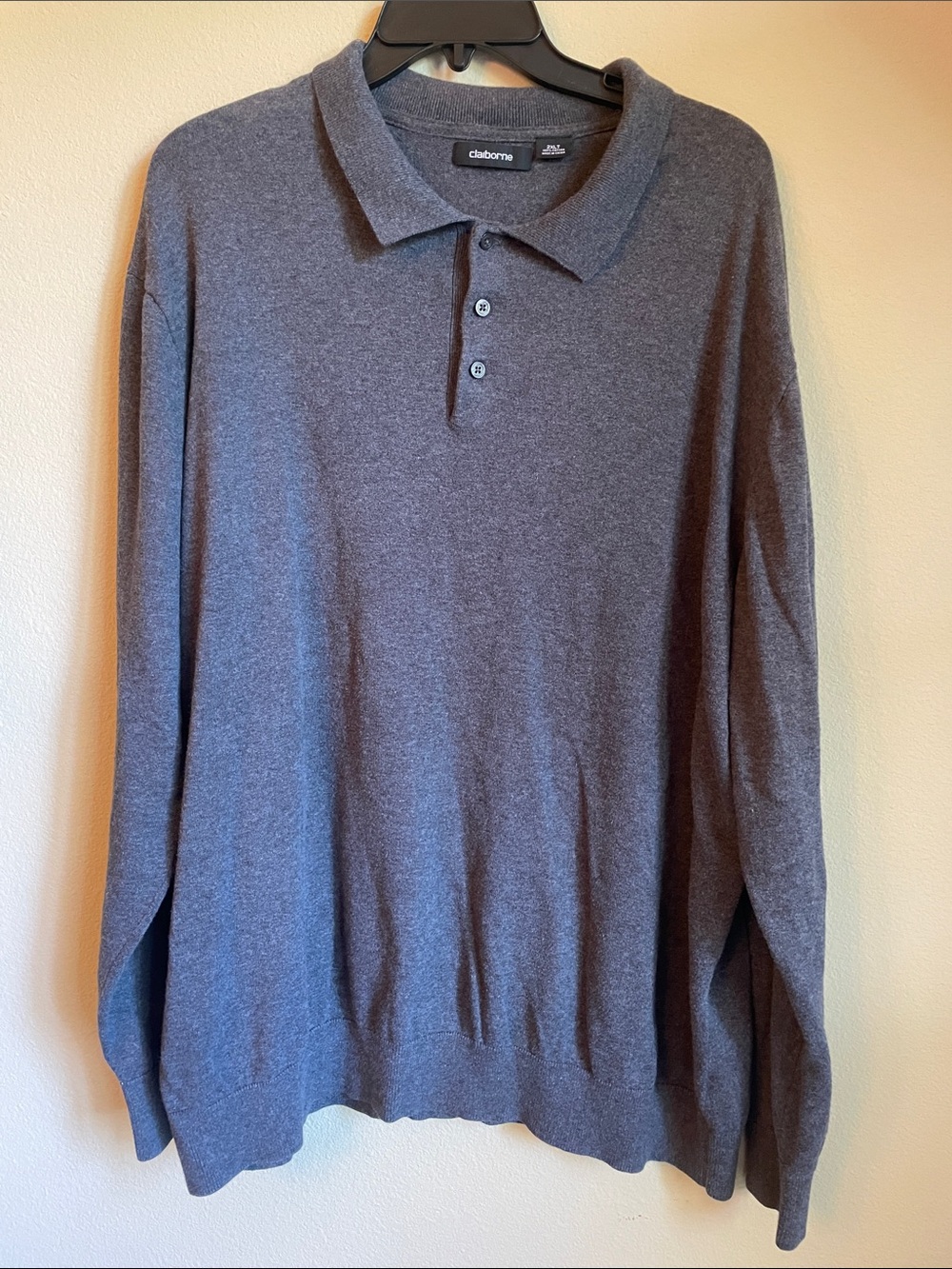 Claiborne Men's Long Sleeve Polo sweater - Charcoal Gray 2XLT